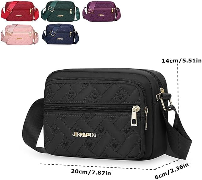 Quilted Crossbody Bags for Women - Oxford Cloth Multi-Layer Shoulder Handbag with Wide Strap -Casual Embroidery Business Bag