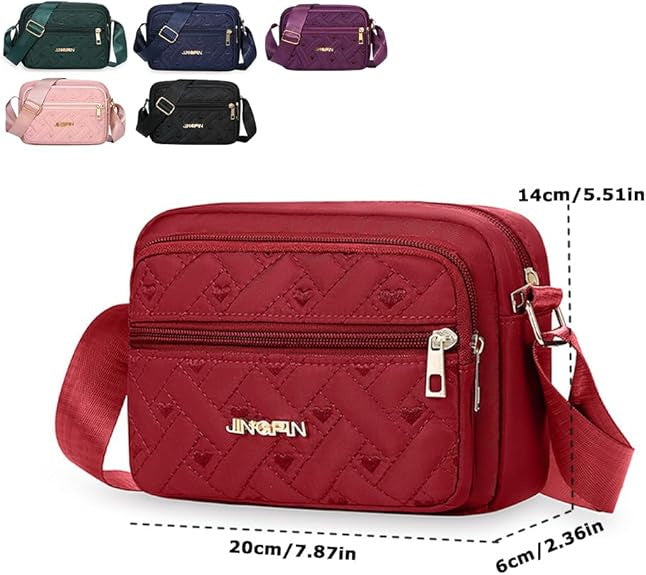 Quilted Crossbody Bags for Women - Oxford Cloth Multi-Layer Shoulder Handbag with Wide Strap -Casual Embroidery Business Bag