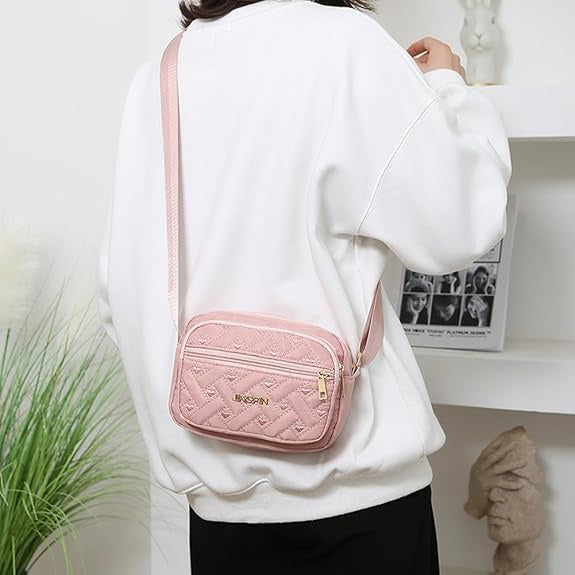 Quilted Crossbody Bags for Women - Oxford Cloth Multi-Layer Shoulder Handbag with Wide Strap -Casual Embroidery Business Bag