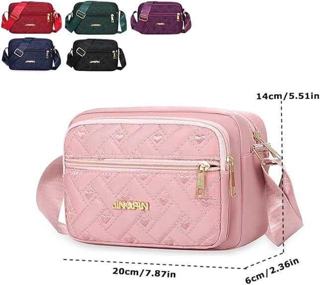 Quilted Crossbody Bags for Women - Oxford Cloth Multi-Layer Shoulder Handbag with Wide Strap -Casual Embroidery Business Bag