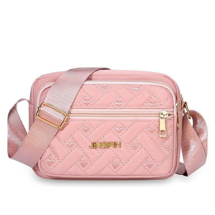 Quilted Crossbody Bags for Women - Oxford Cloth Multi-Layer Shoulder Handbag with Wide Strap -Casual Embroidery Business Bag