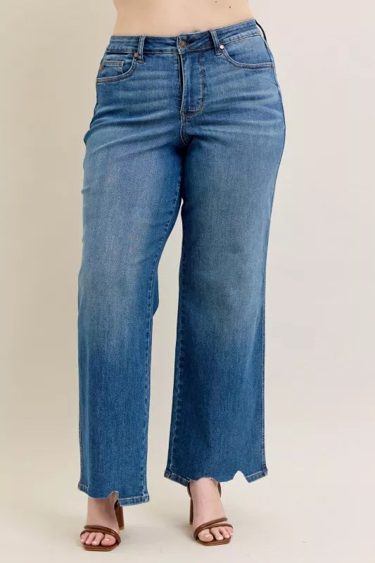 Judy Blue high waist tummy control distressed wide leg jeans, photo 15 of 19
