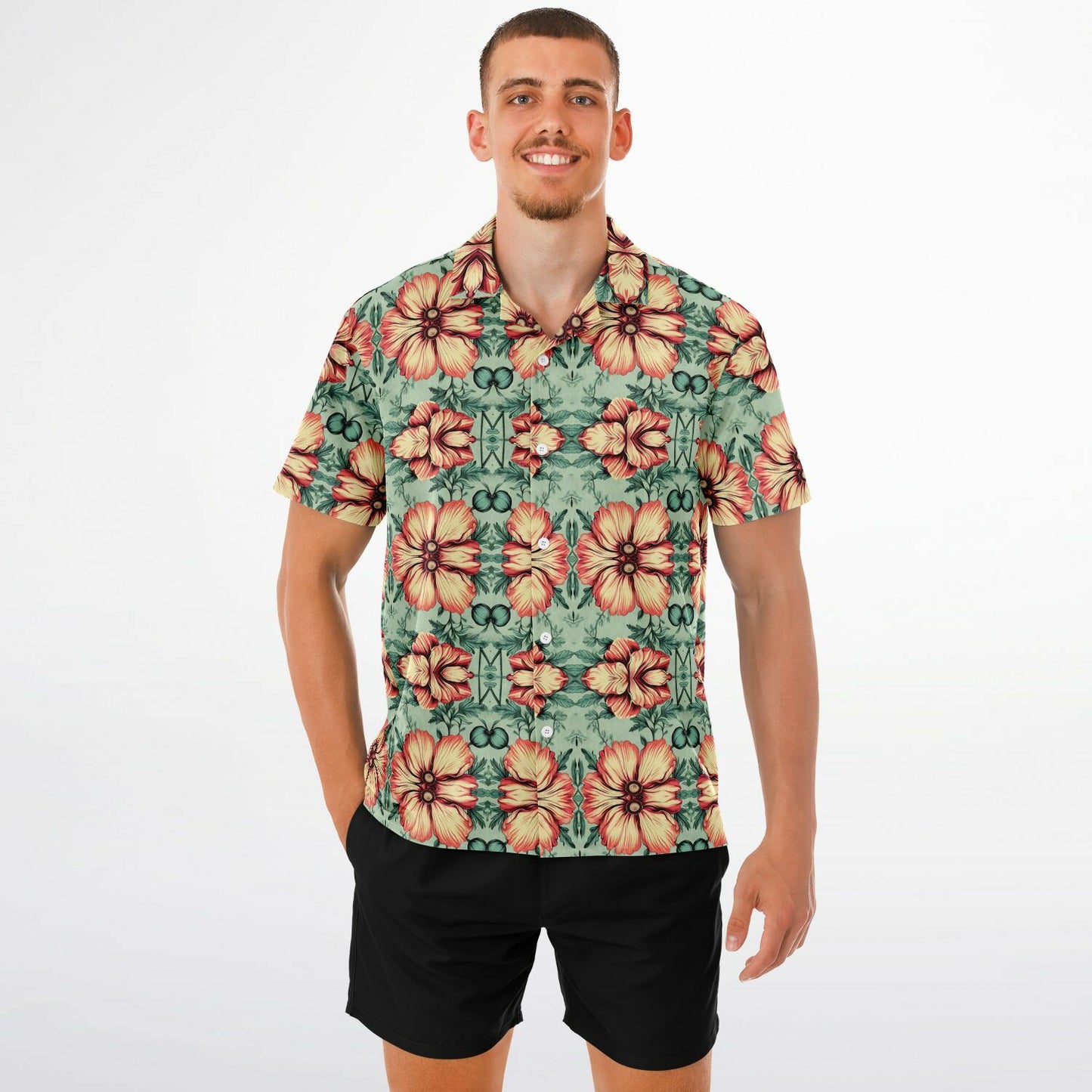 Tropical Floral Spread Collar Short Sleeve Button-Down Shirt - Lightweight AOP