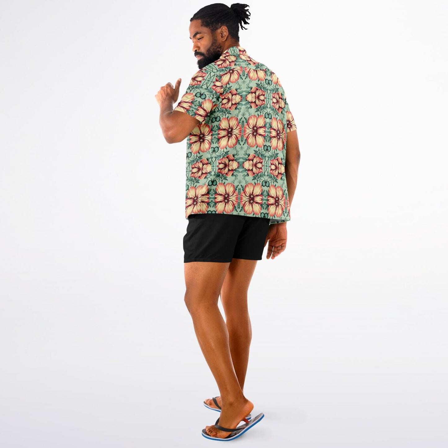 Tropical Floral Spread Collar Short Sleeve Button-Down Shirt - Lightweight AOP