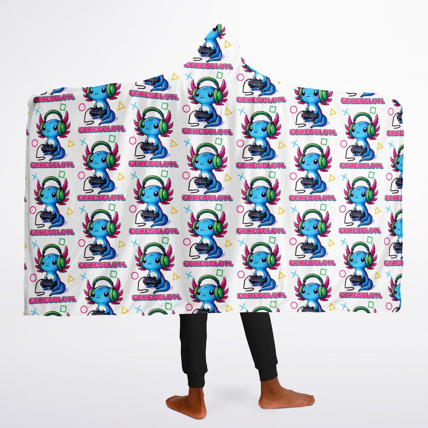 GAMESOLOTL Youth Hooded Micro Fleece Blanket - Cute Axolotl Gaming All Over Print