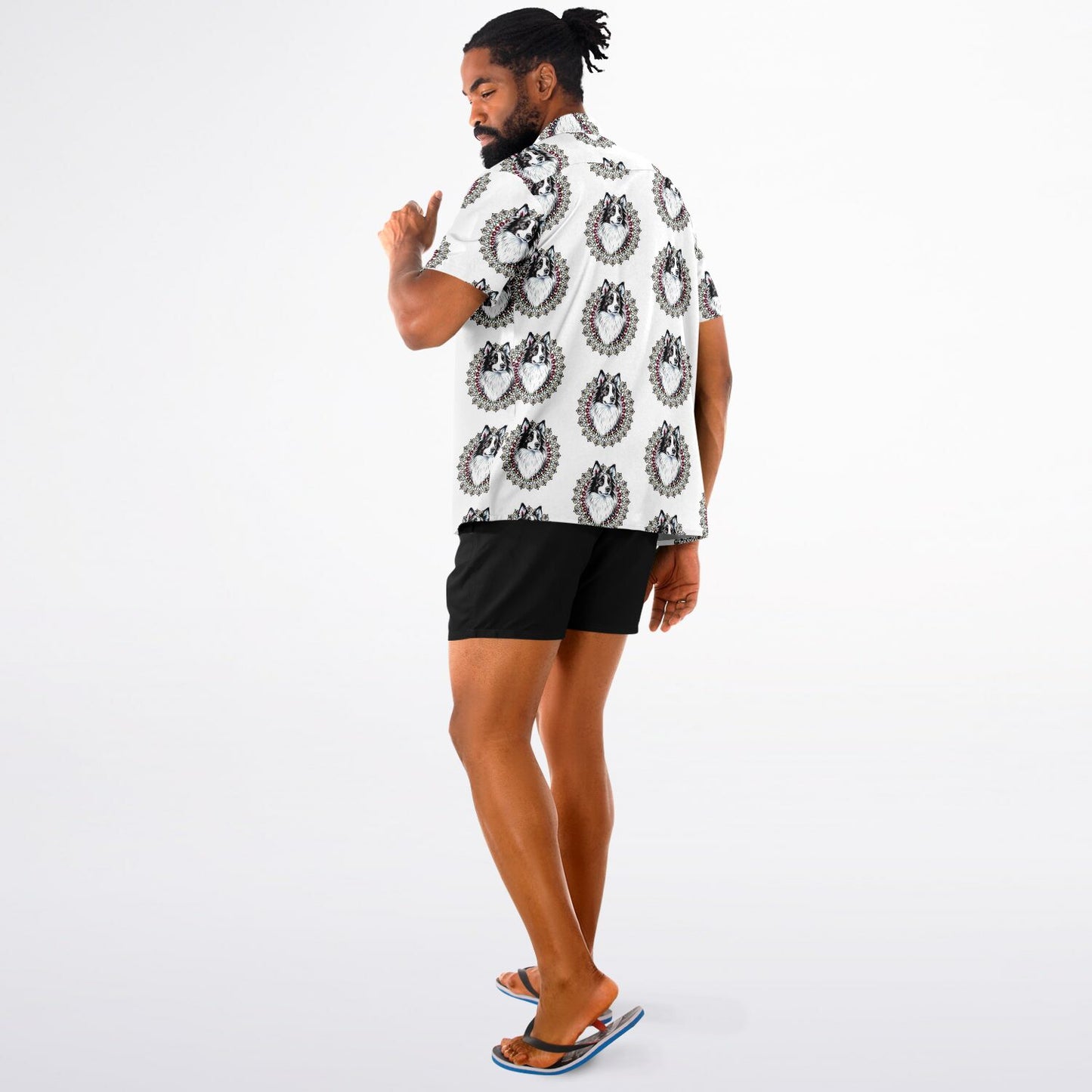 Paw Love -Spread Collar Short Sleeve Button-Down Shirt - AOP