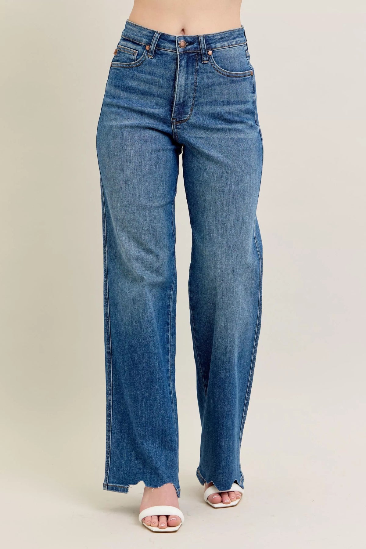 Judy Blue high waist tummy control distressed wide leg jeans, photo 4 of 19