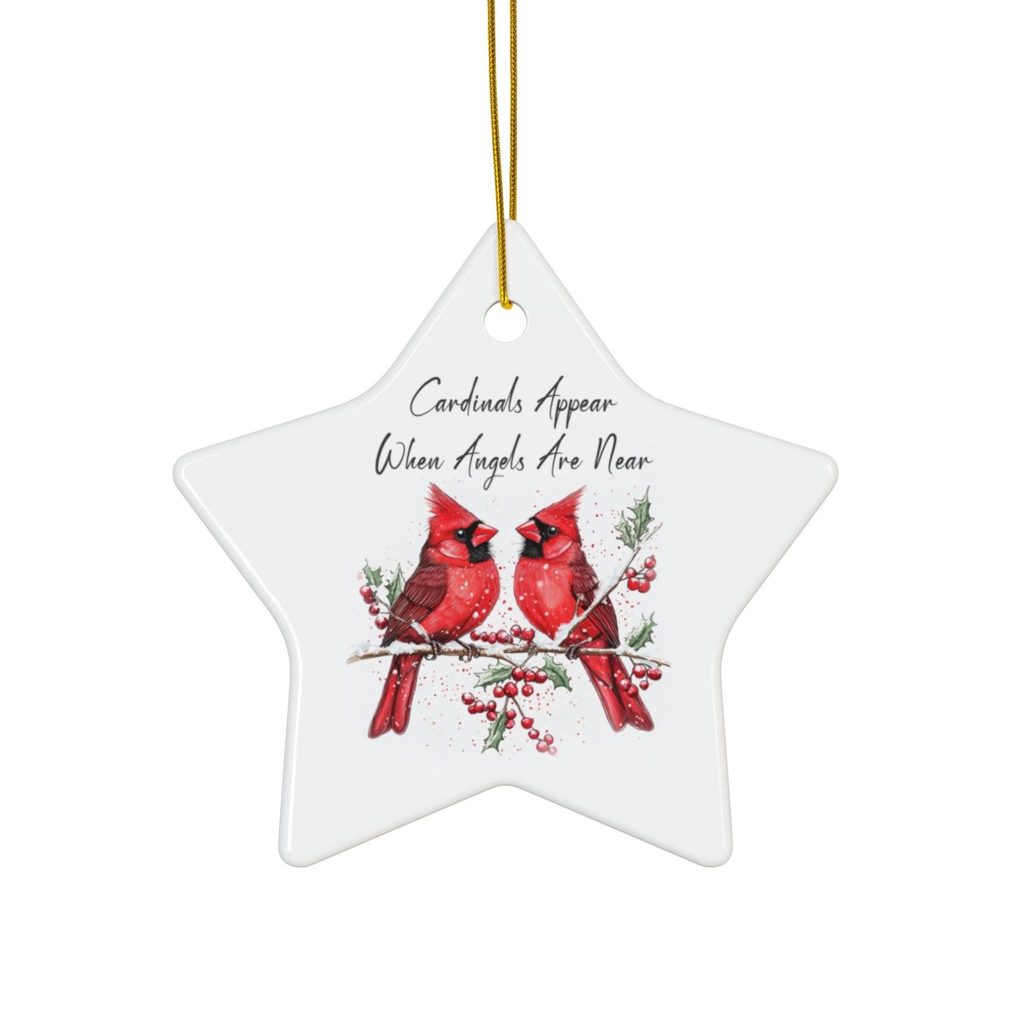 Christmas Cardinal Ceramic Ornament – "Cardinals Appear When Angels Are Near" – Holiday Decor