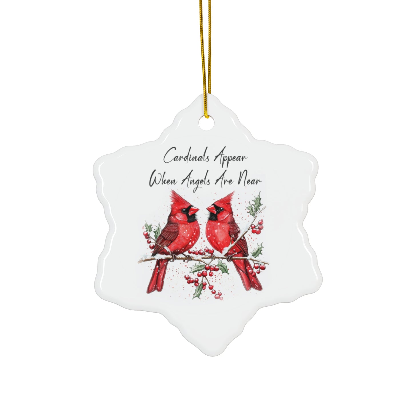 Christmas Cardinal Ceramic Ornament – "Cardinals Appear When Angels Are Near" – Holiday Decor