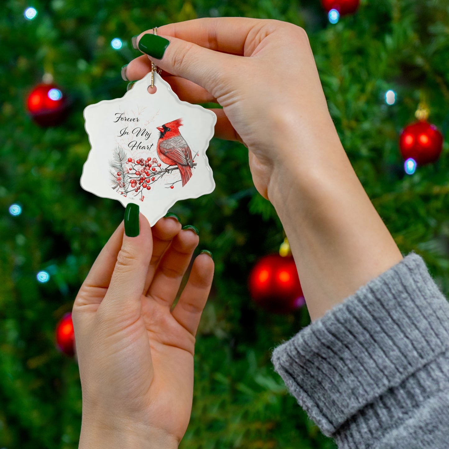 Ceramic Christmas Ornament - Forever In My Heart - Decorative Holiday Keepsake