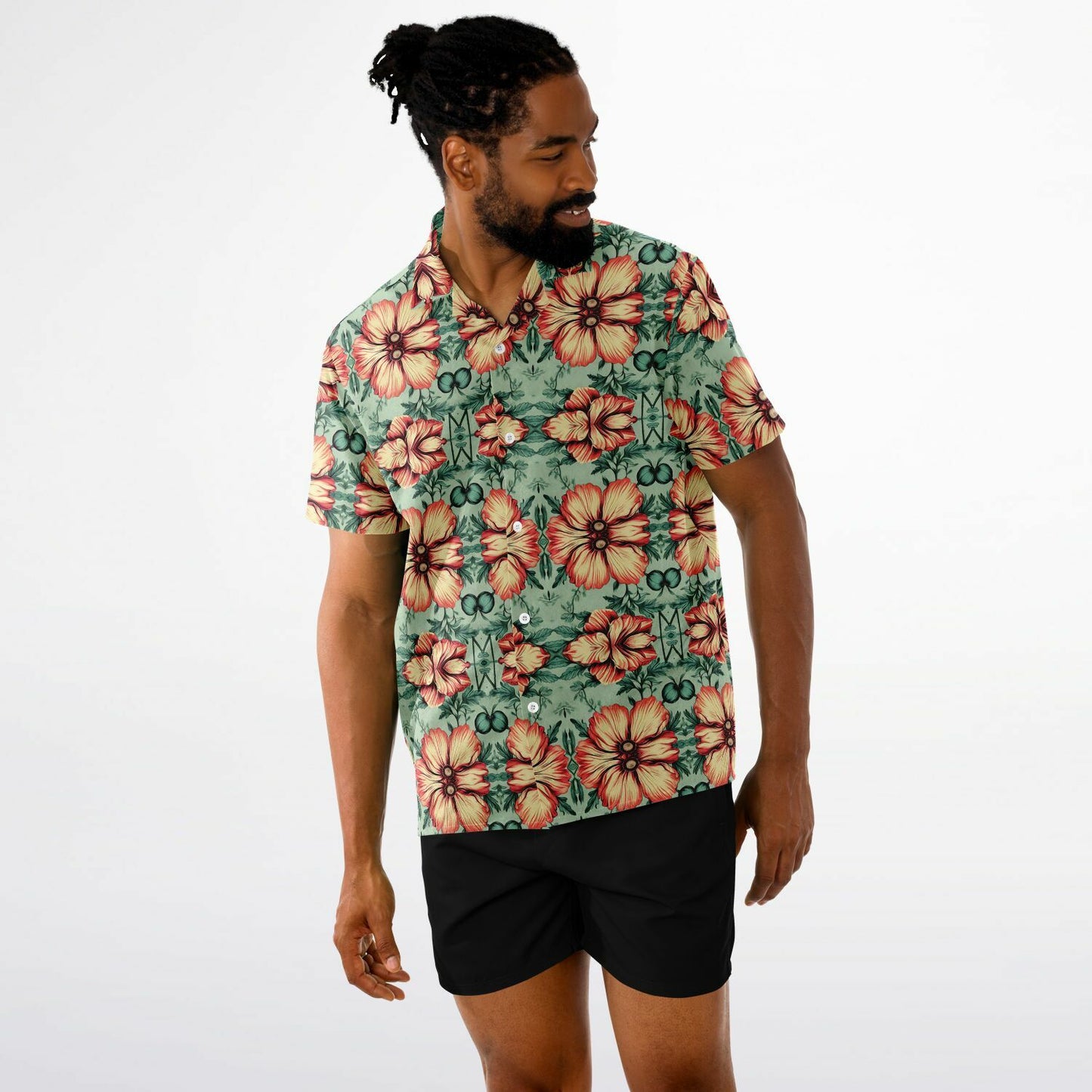 Tropical Floral Spread Collar Short Sleeve Button-Down Shirt - Lightweight AOP