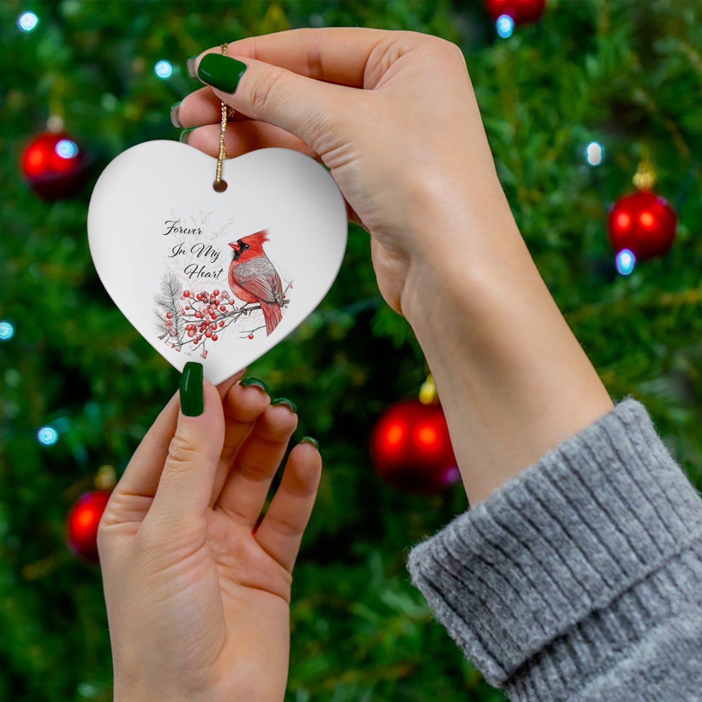 Ceramic Christmas Ornament - Forever In My Heart - Decorative Holiday Keepsake