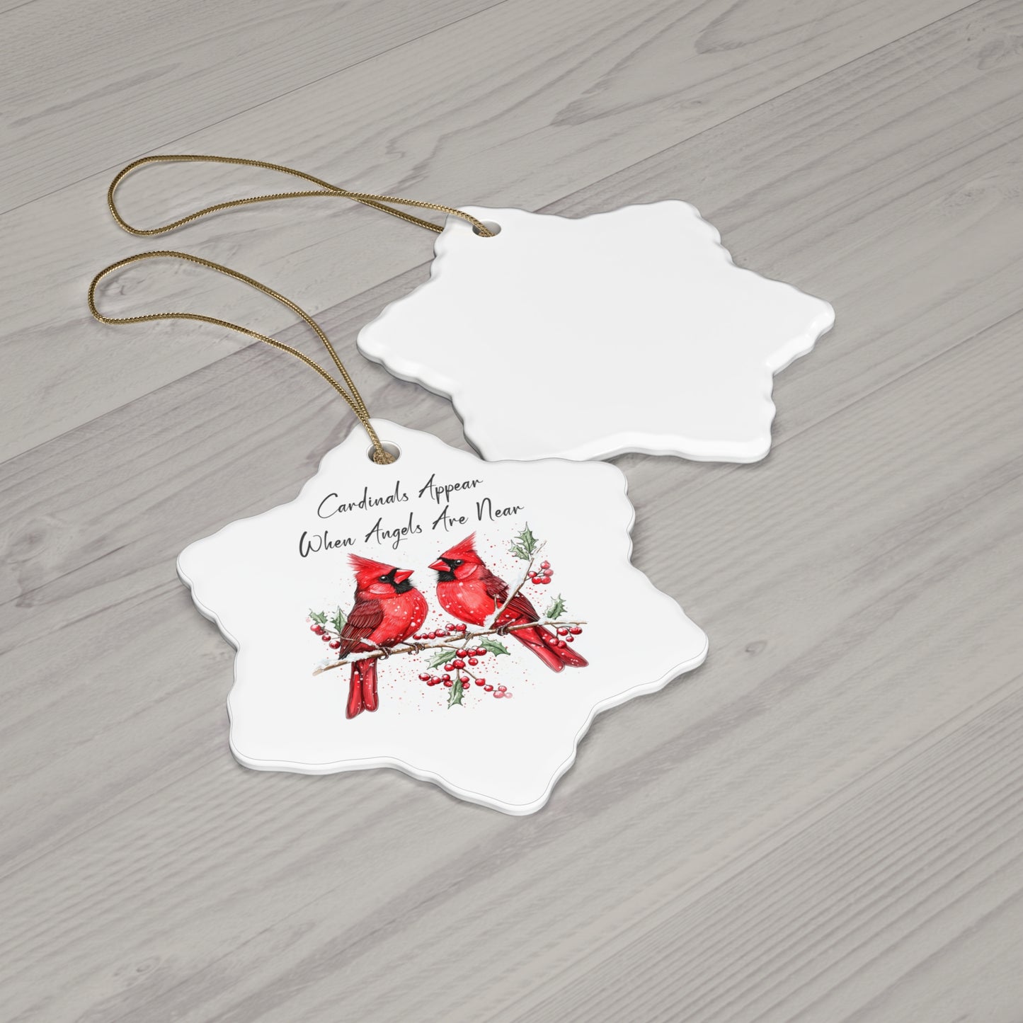 Christmas Cardinal Ceramic Ornament – "Cardinals Appear When Angels Are Near" – Holiday Decor