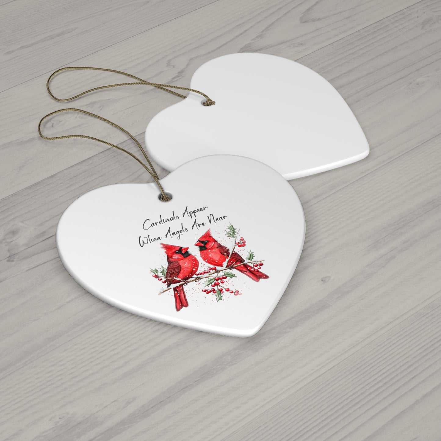 Christmas Cardinal Ceramic Ornament – "Cardinals Appear When Angels Are Near" – Holiday Decor