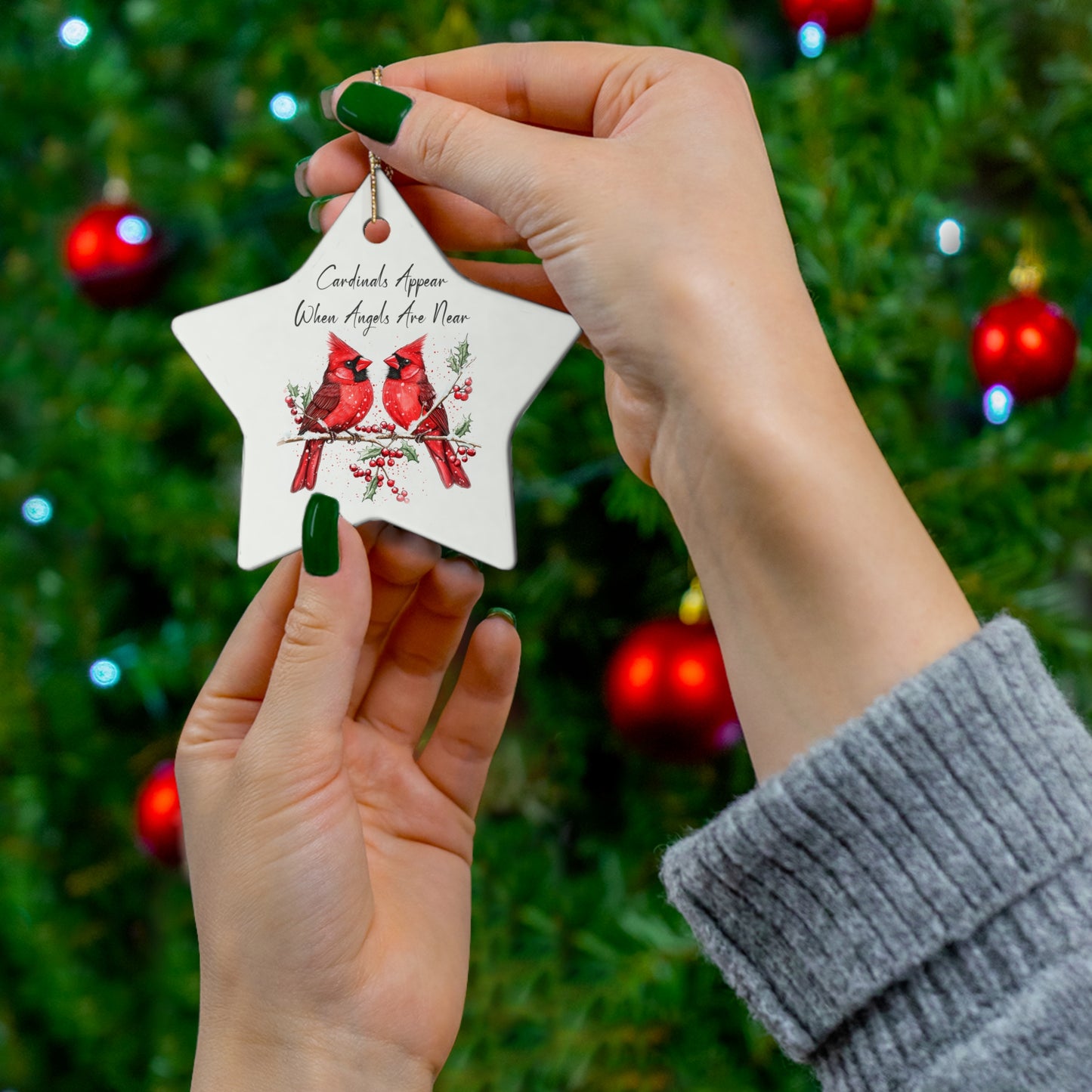 Christmas Cardinal Ceramic Ornament – "Cardinals Appear When Angels Are Near" – Holiday Decor