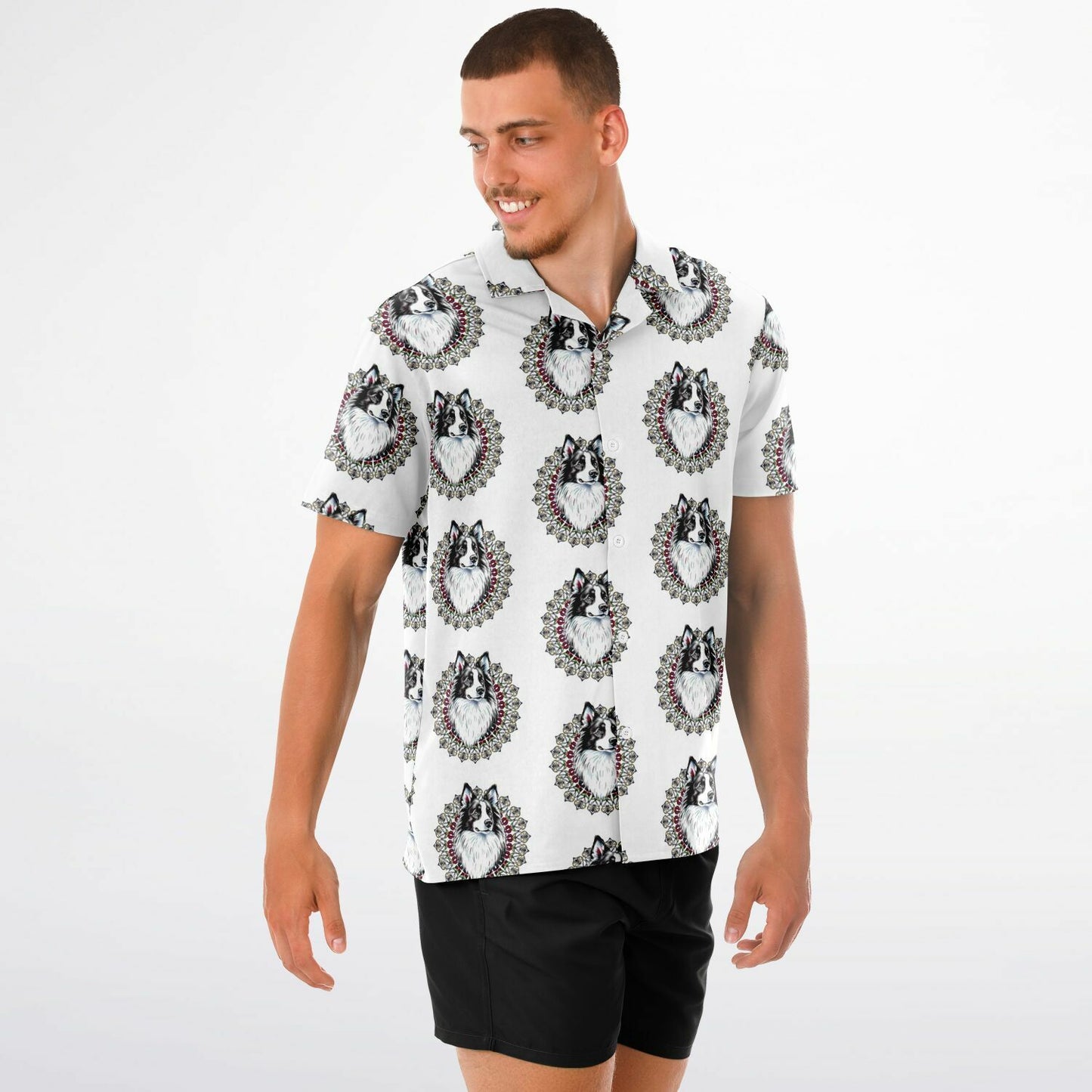 Paw Love -Spread Collar Short Sleeve Button-Down Shirt - AOP