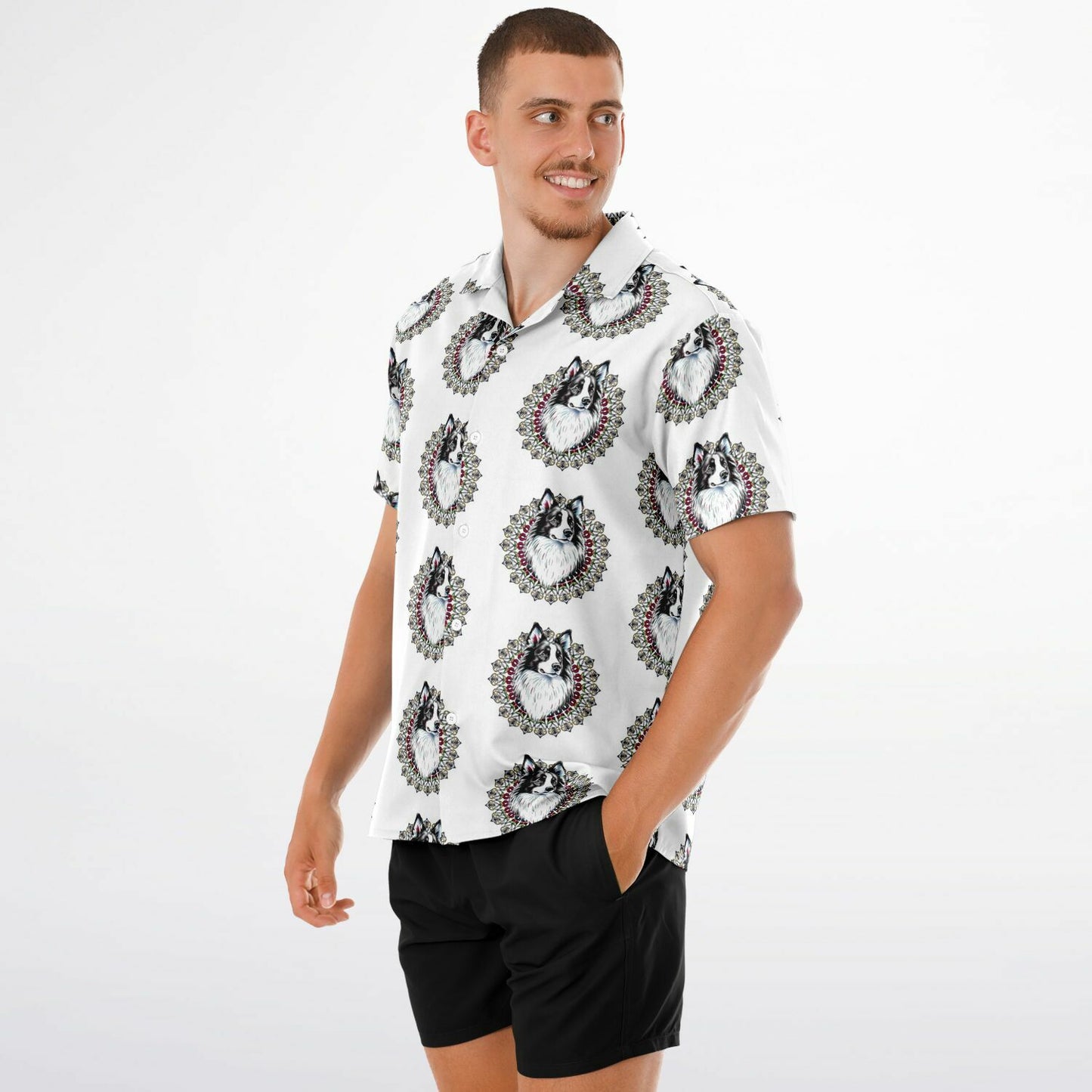 Paw Love -Spread Collar Short Sleeve Button-Down Shirt - AOP