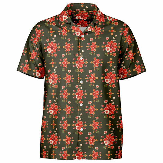 Rustic Floral Spread Collar Short Sleeve Button-Down Shirt - Lightweight AOP