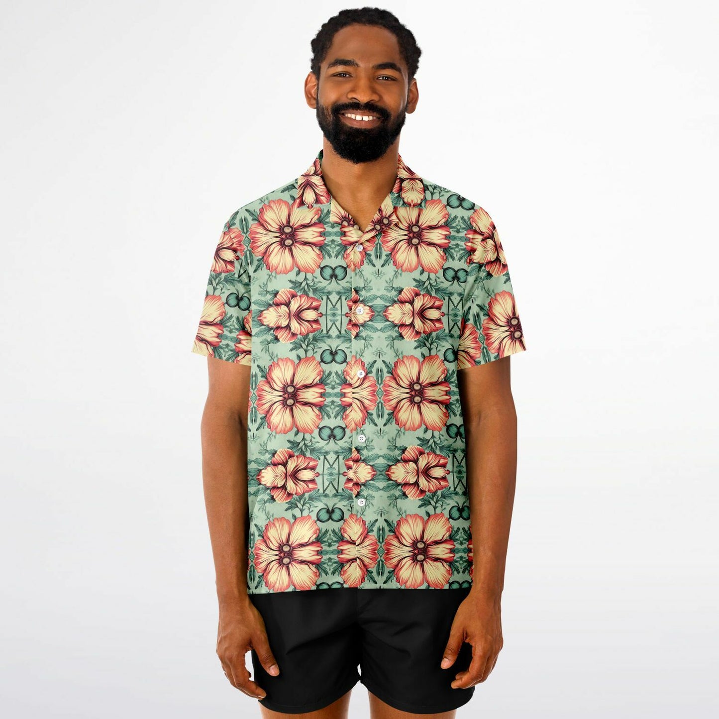 Tropical Floral Spread Collar Short Sleeve Button-Down Shirt - Lightweight AOP