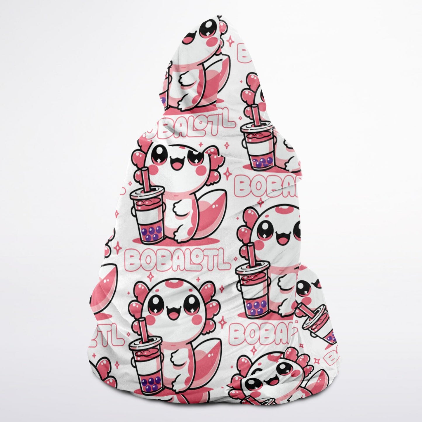 Axolotl Boba Tea Kawaii Bobalotl Hooded Blanket - Ultra Soft Micro Fleece