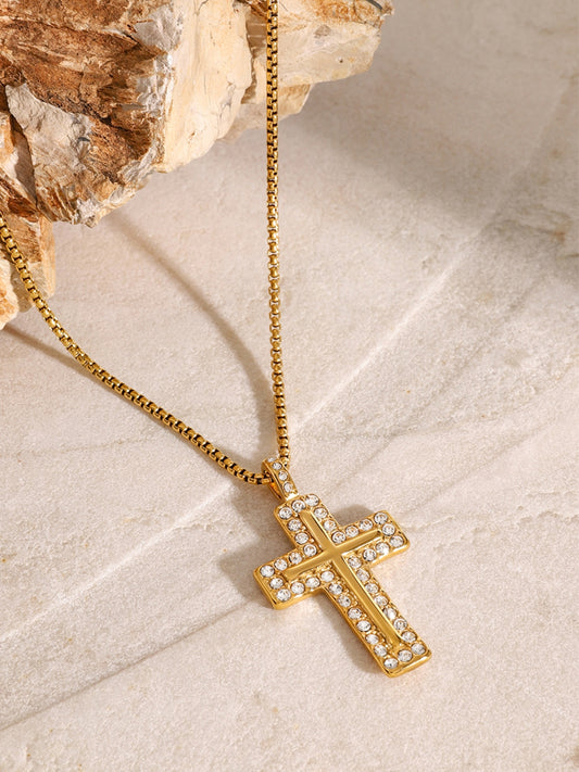 18K Gold-Plated Inlaid Zircon Cross Necklace