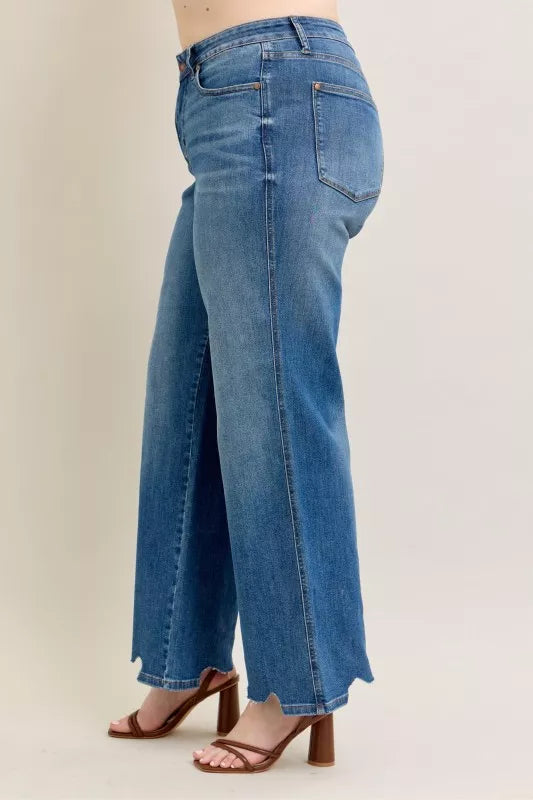 Judy Blue high waist tummy control distressed wide leg jeans, photo 18 of 19