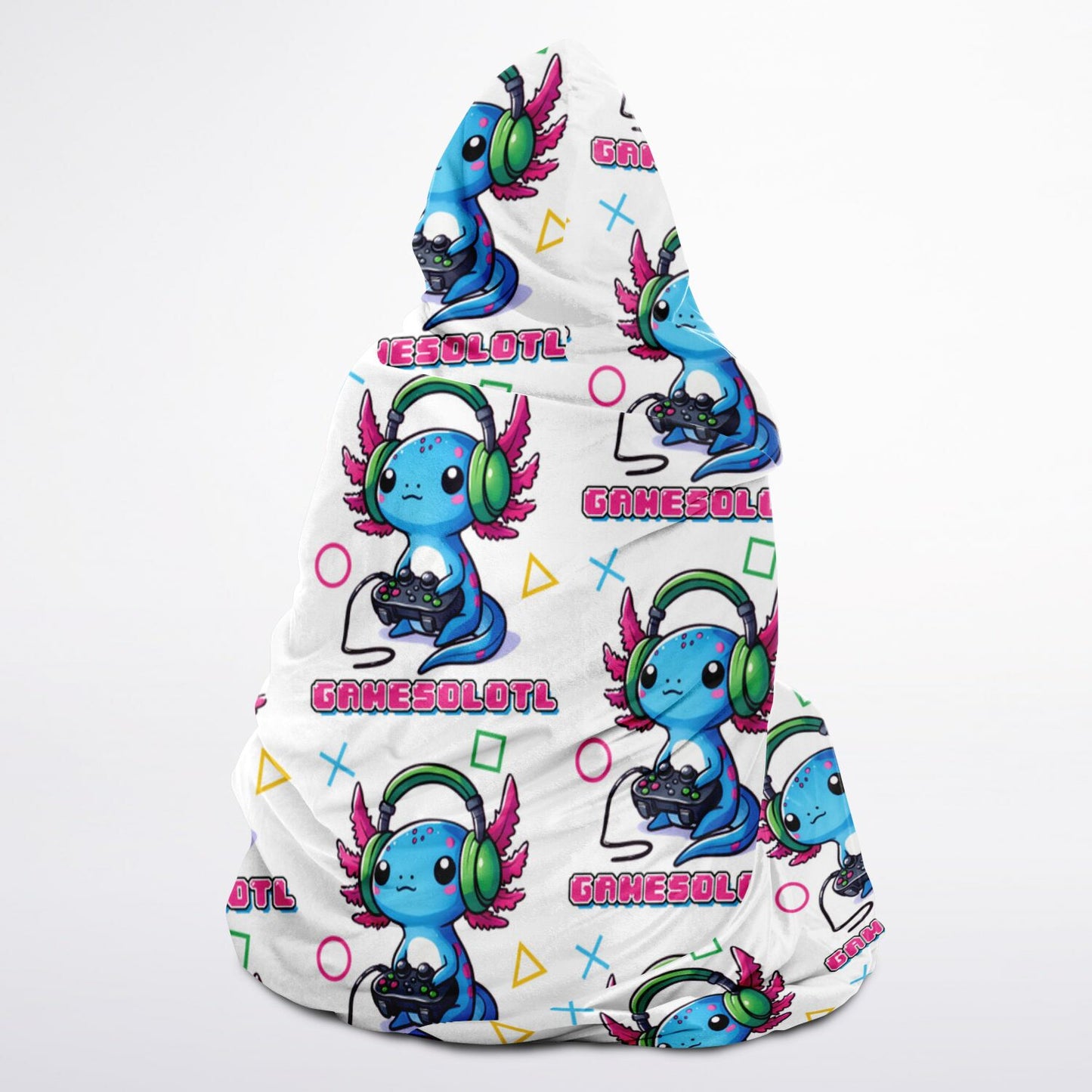 Gamesolotl Hooded Blanket - Ultra Soft Micro Fleece with Cute Axolotl Design - Cozy, Warm & All-Over Print