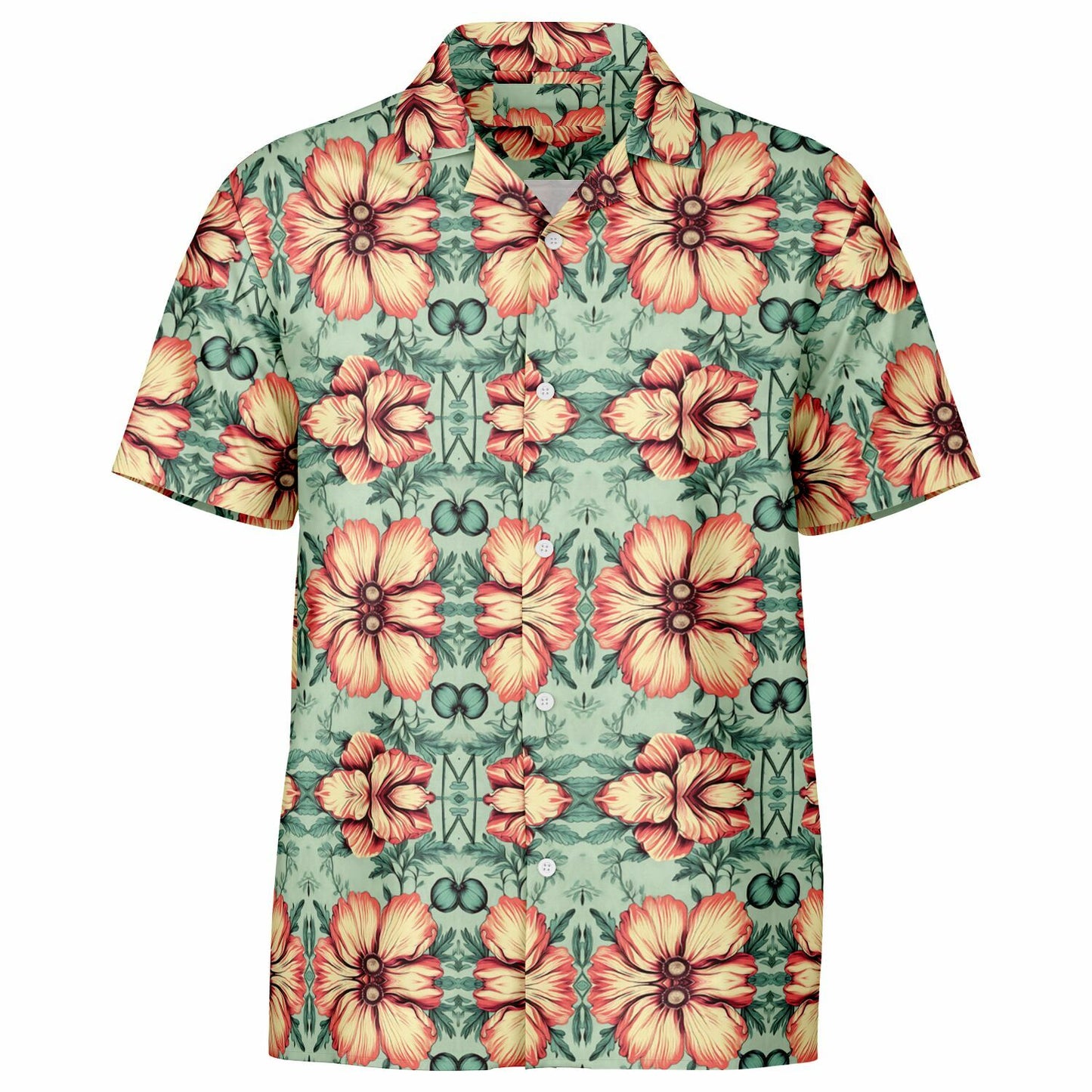 Tropical Floral Spread Collar Short Sleeve Button-Down Shirt - Lightweight AOP