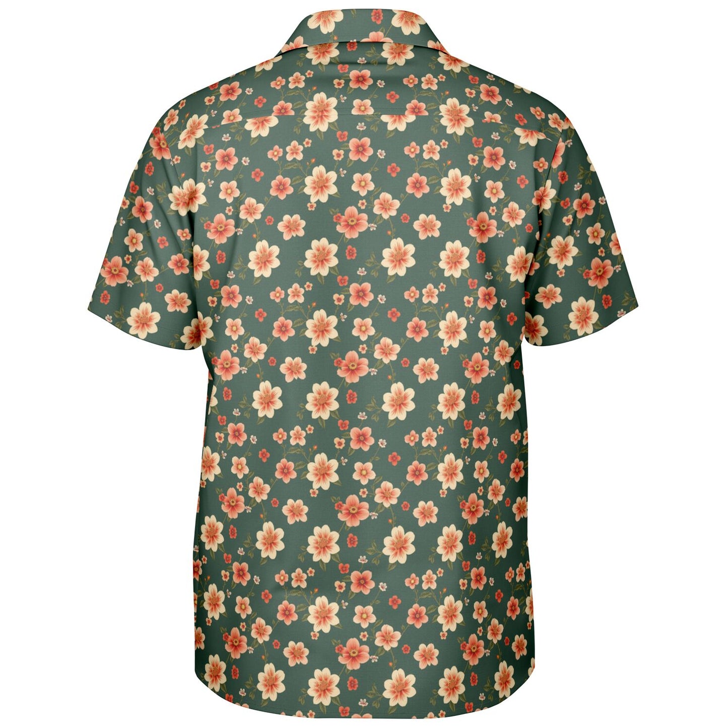 All-Over Floral Print Button-Down Shirt - Short Sleeve Spread Collar