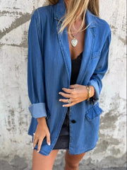 Full Size Button Down Denim Blazer Plus Size