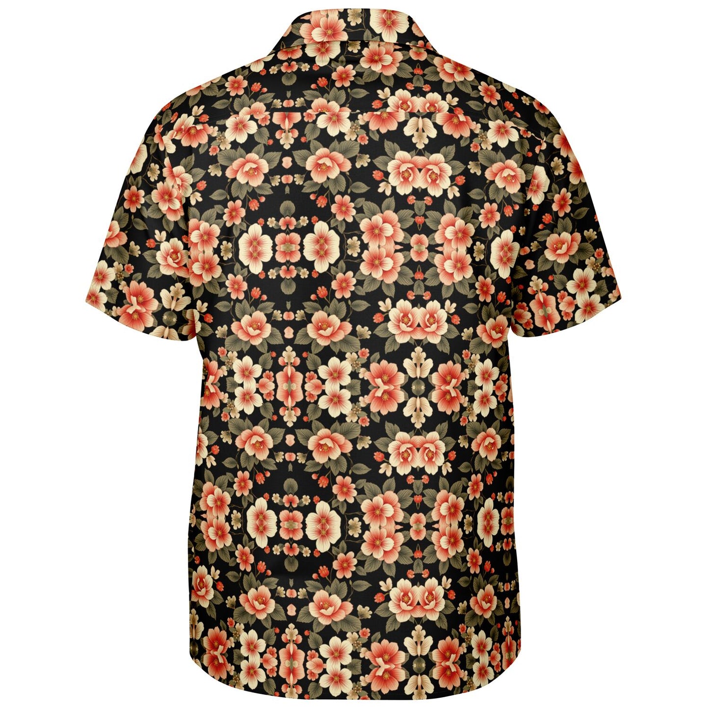 Black Floral Spread Collar Short Sleeve Button-Down Shirt - Bold & Trendy AOP