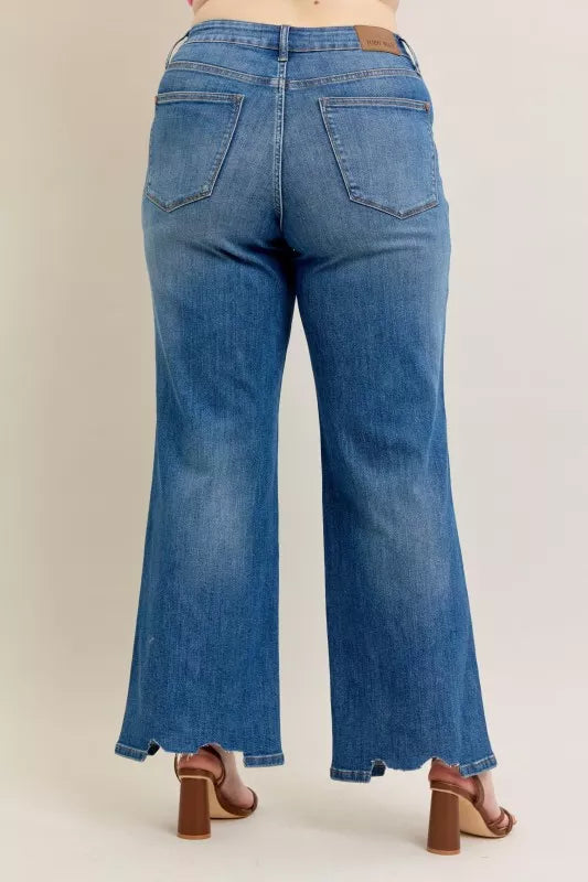 Judy Blue high waist tummy control distressed wide leg jeans, photo 17 of 19