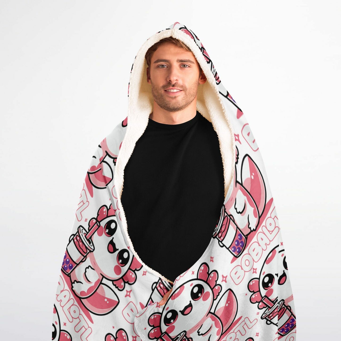 Axolotl Boba Tea Kawaii Bobalotl Hooded Blanket - Ultra Soft Micro Fleece