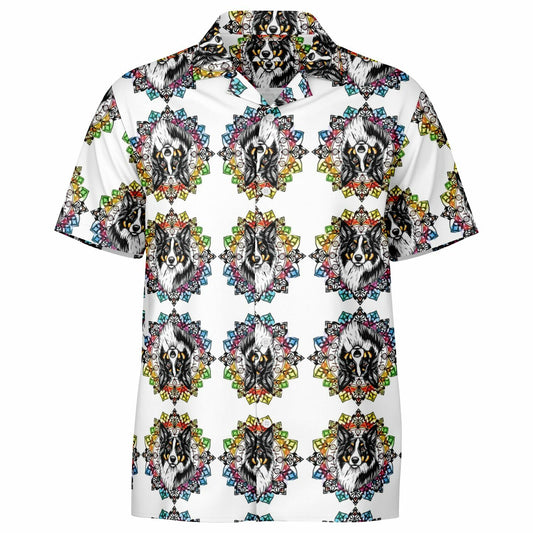 All-Over Dog Print Button-Down Shirt - Short Sleeve Spread Collar