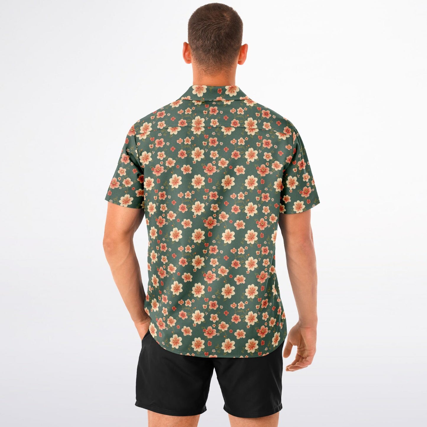 All-Over Floral Print Button-Down Shirt - Short Sleeve Spread Collar