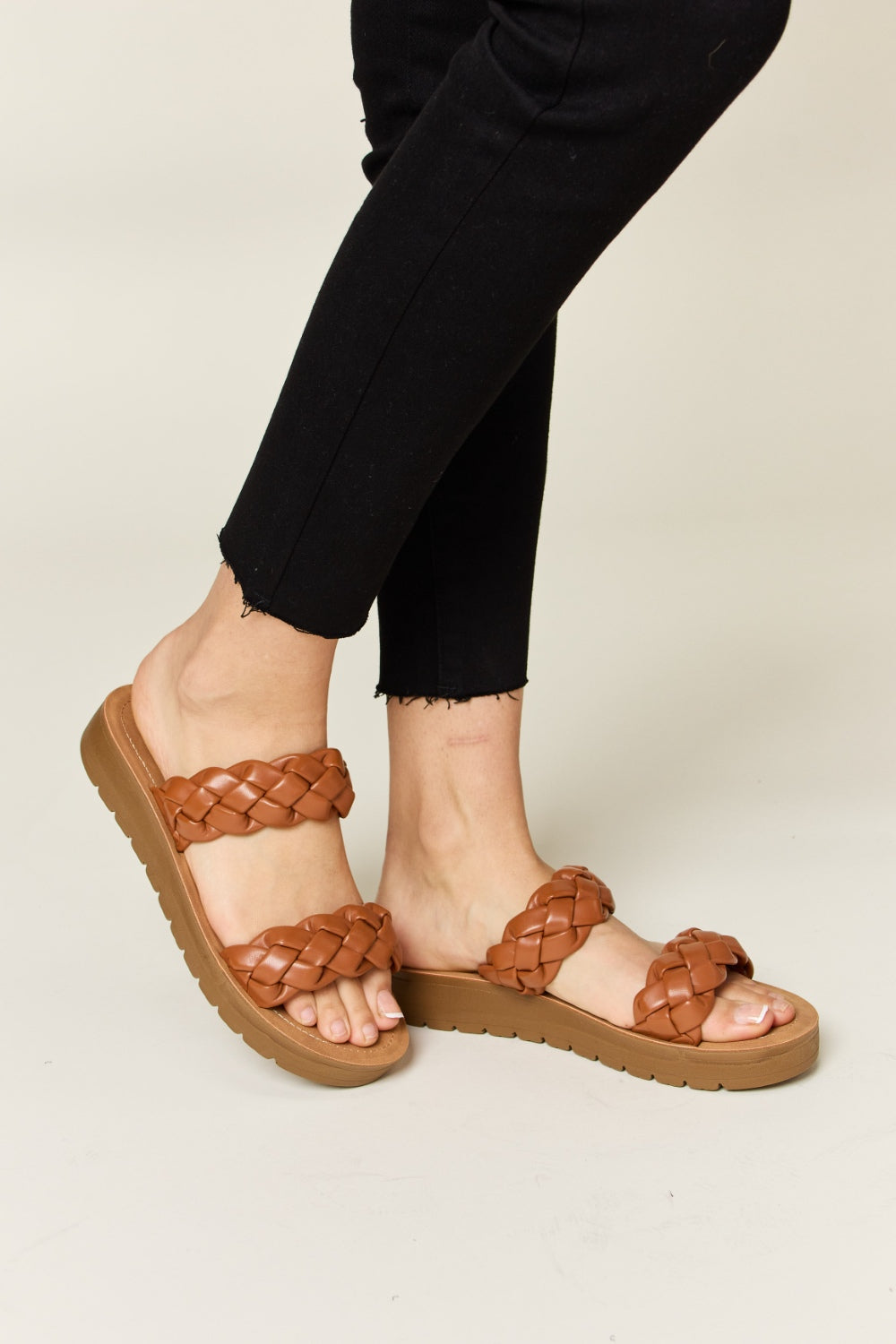 WILD DIVA Woven Dual Band Platform Sandals