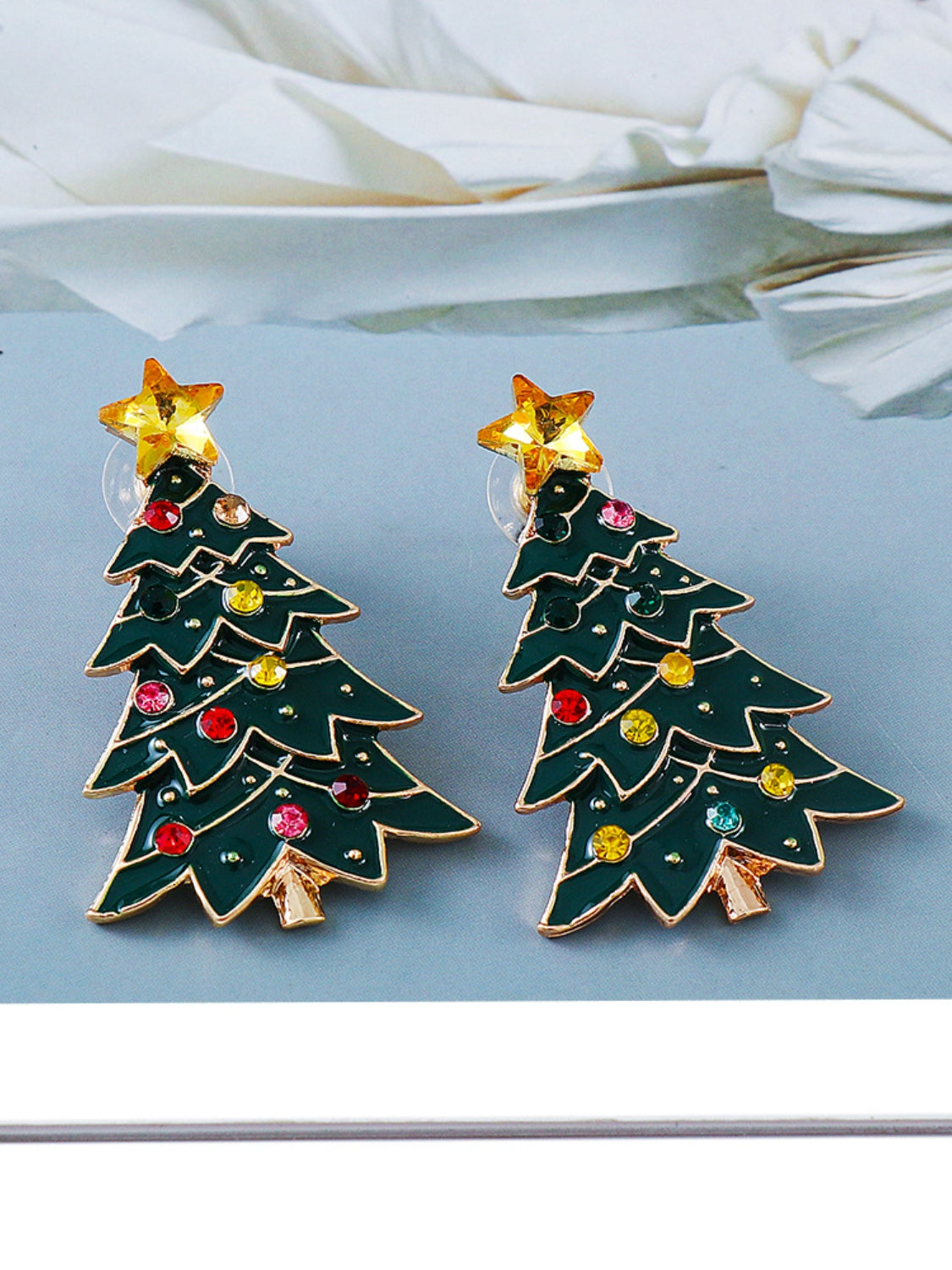 Alloy Inlaid Rhinestone Christmas Tree Earrings