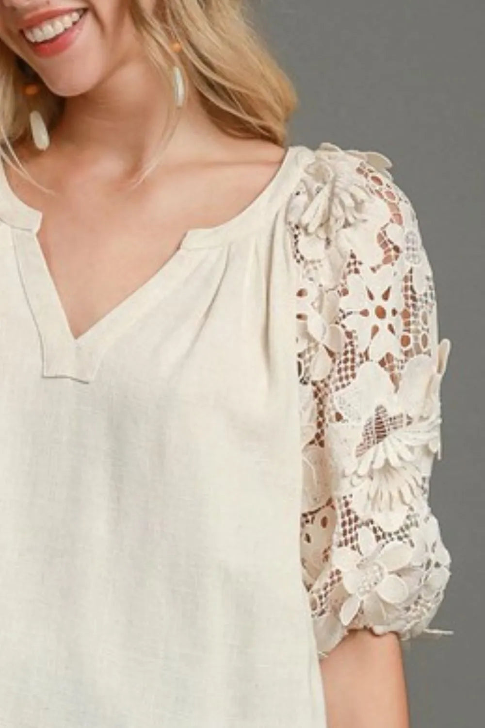 Umgee boxy top with 3D floral sleeves, photo 2 of 3