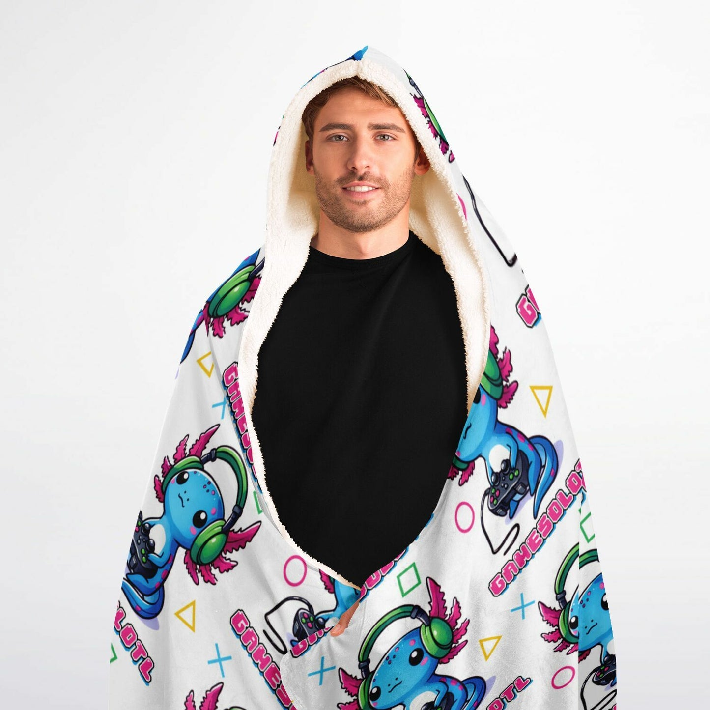 Gamesolotl Hooded Blanket - Ultra Soft Micro Fleece with Cute Axolotl Design - Cozy, Warm & All-Over Print