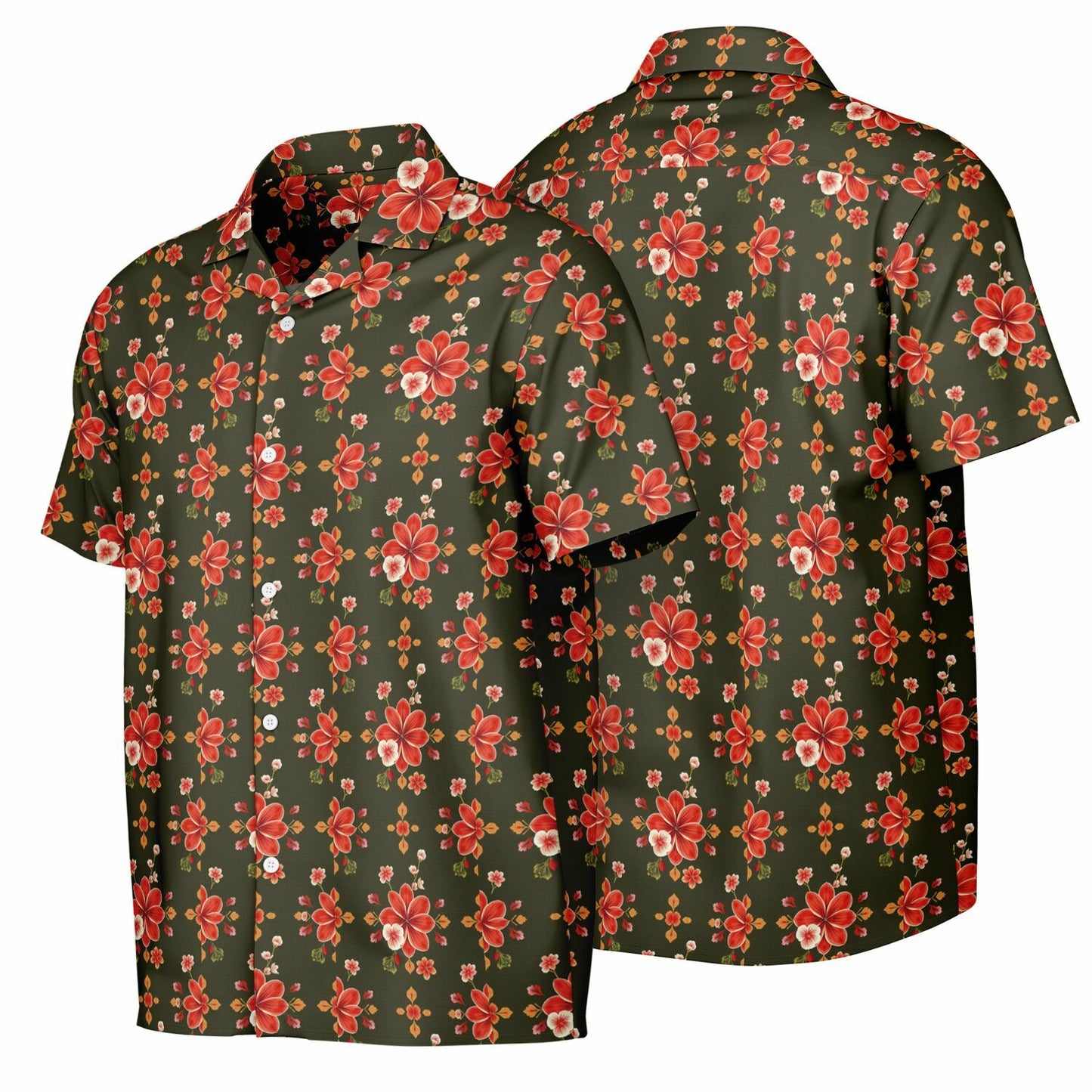 Rustic Floral Spread Collar Short Sleeve Button-Down Shirt - Lightweight AOP