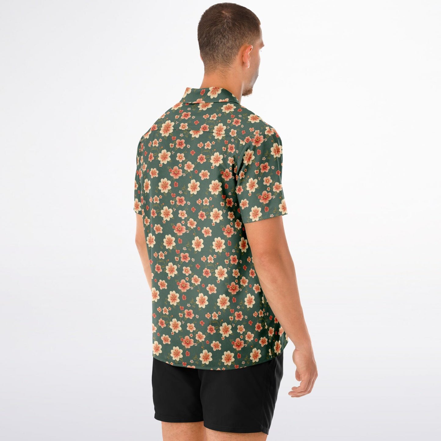 All-Over Floral Print Button-Down Shirt - Short Sleeve Spread Collar