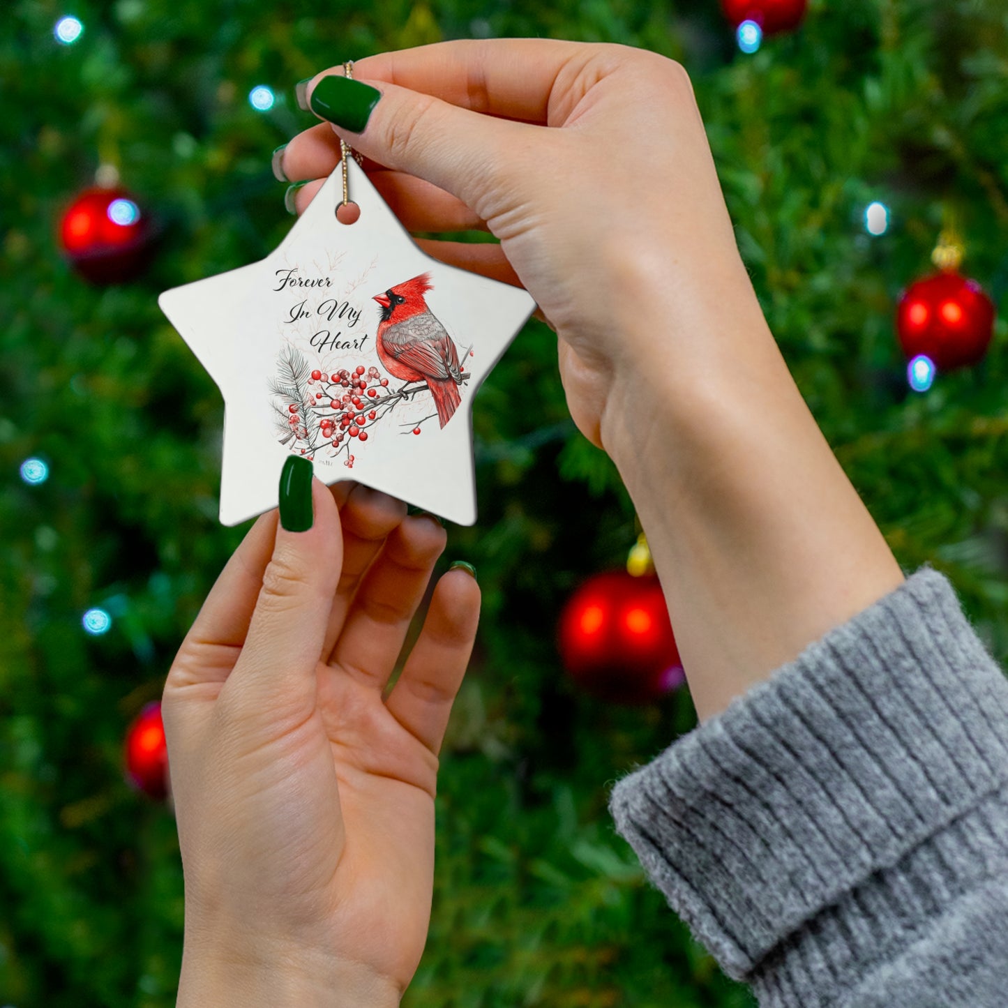 Ceramic Christmas Ornament - Forever In My Heart - Decorative Holiday Keepsake