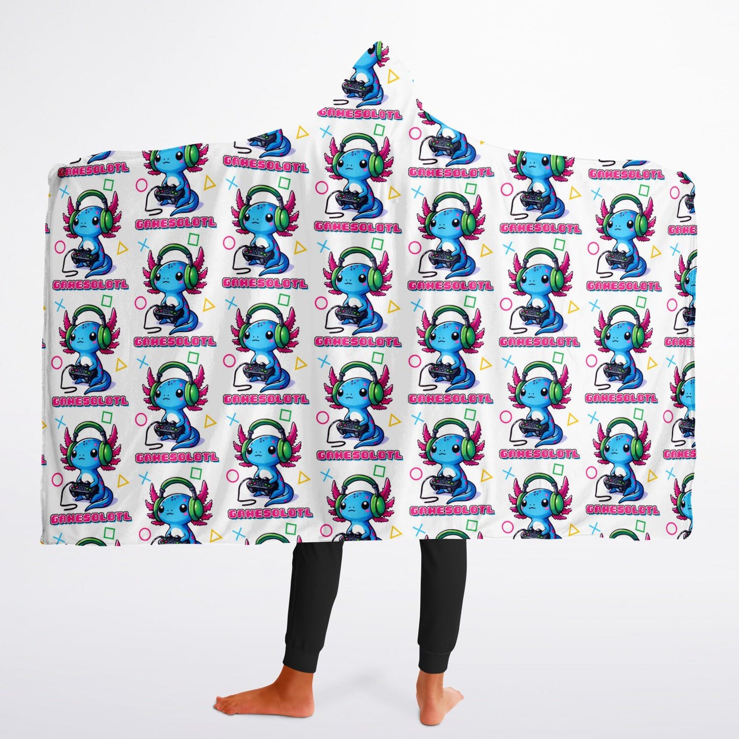 GAMESOLOTL Youth Hooded Micro Fleece Blanket - Cute Axolotl Gaming All Over Print