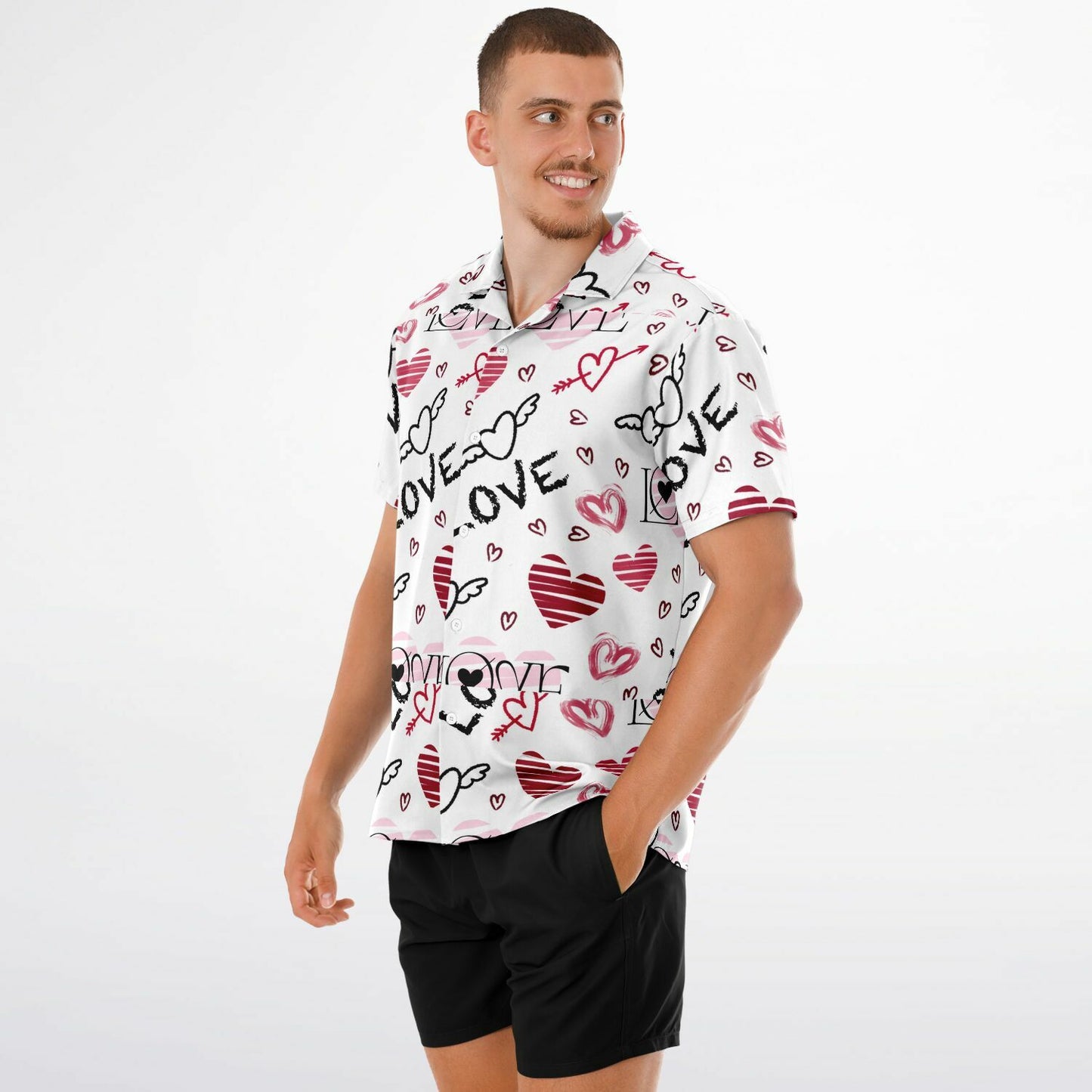 Spread Collar Short Sleeve Button-Down Shirt - AOP