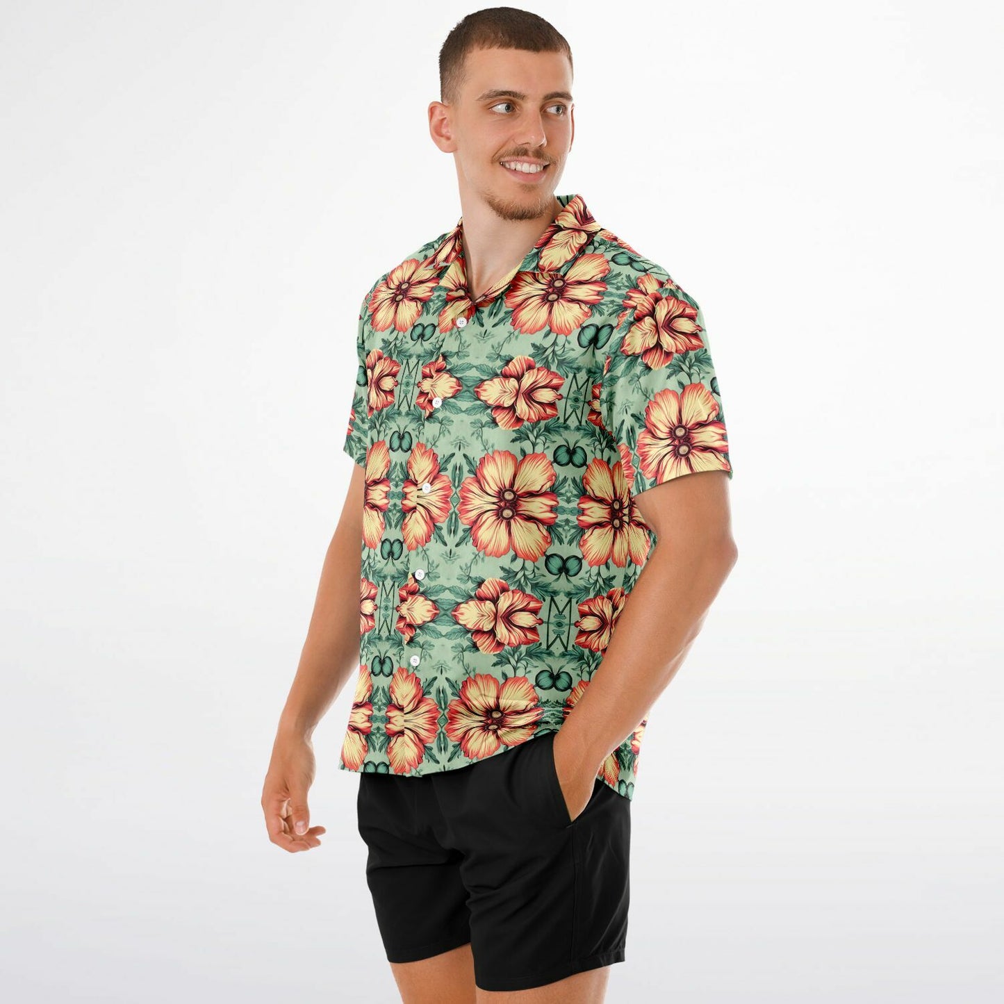 Tropical Floral Spread Collar Short Sleeve Button-Down Shirt - Lightweight AOP