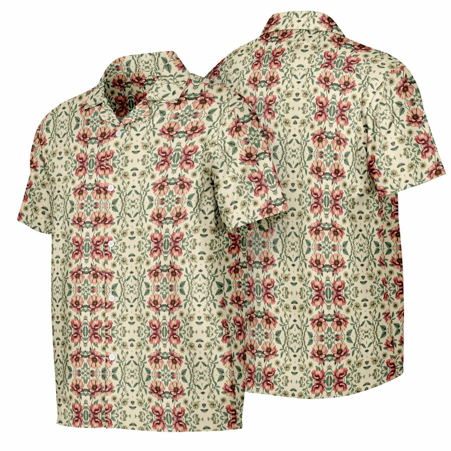 Vintage Floral Spread Collar Short Sleeve Button-Down Shirt - Lightweight AOP