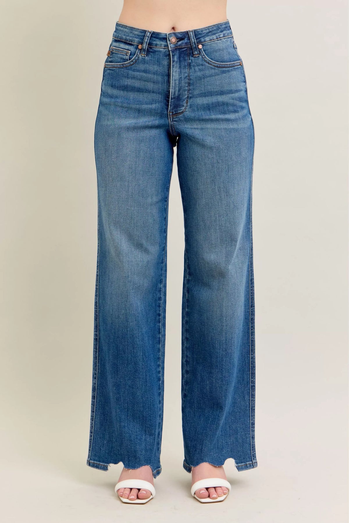 Judy Blue high waist tummy control distressed wide leg jeans, photo 1 of 19