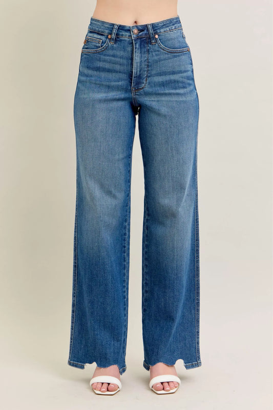 Judy Blue high waist tummy control distressed wide leg jeans, photo 1 of 19