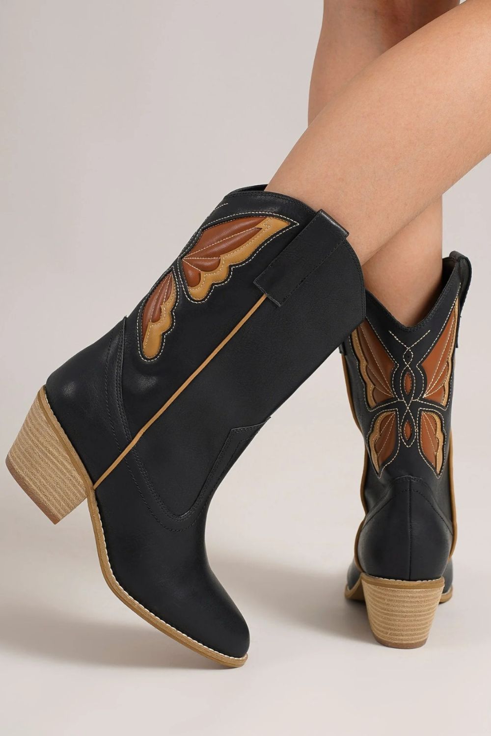 Beast Fashion Butterfly Cut Detail Point Toe Boots