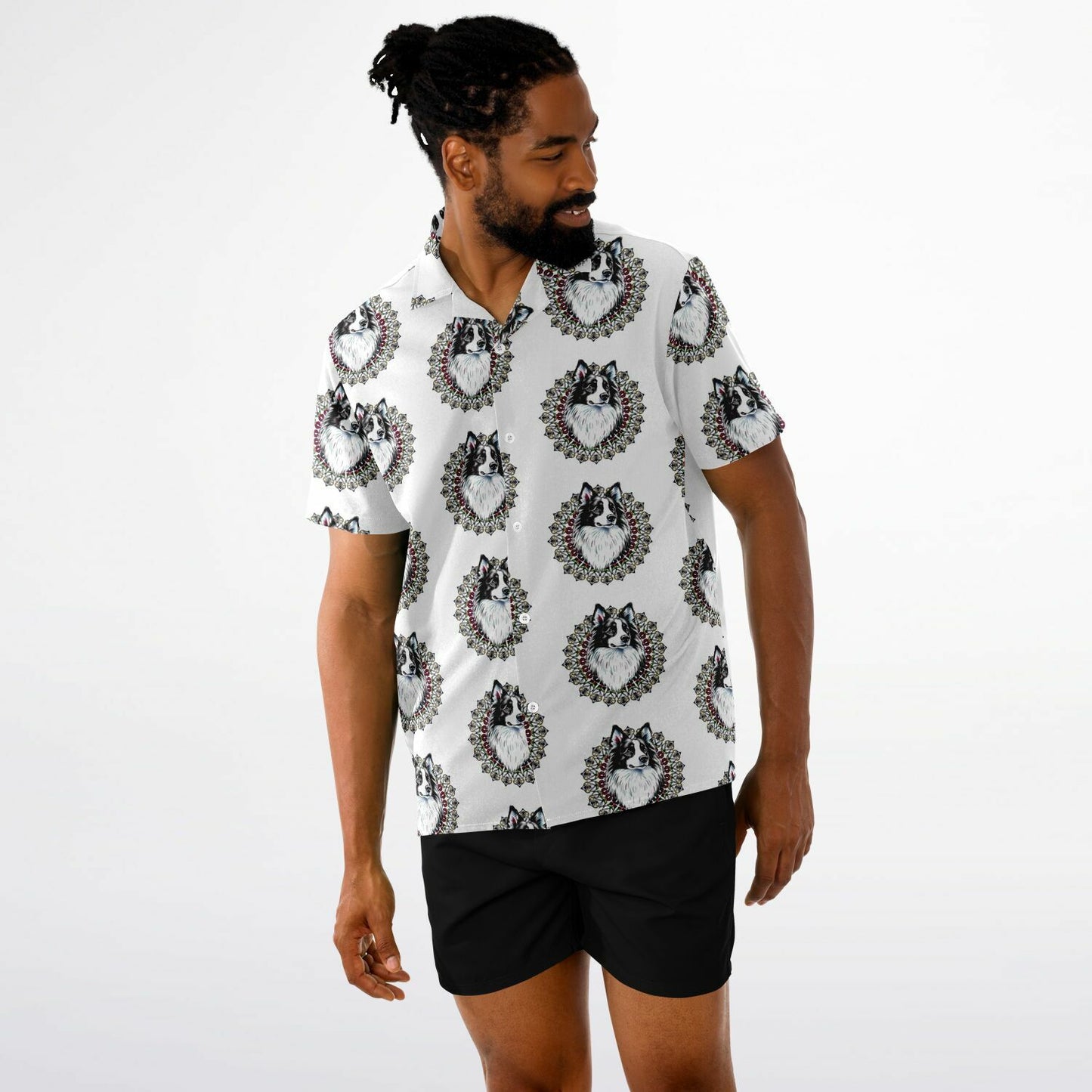 Paw Love -Spread Collar Short Sleeve Button-Down Shirt - AOP